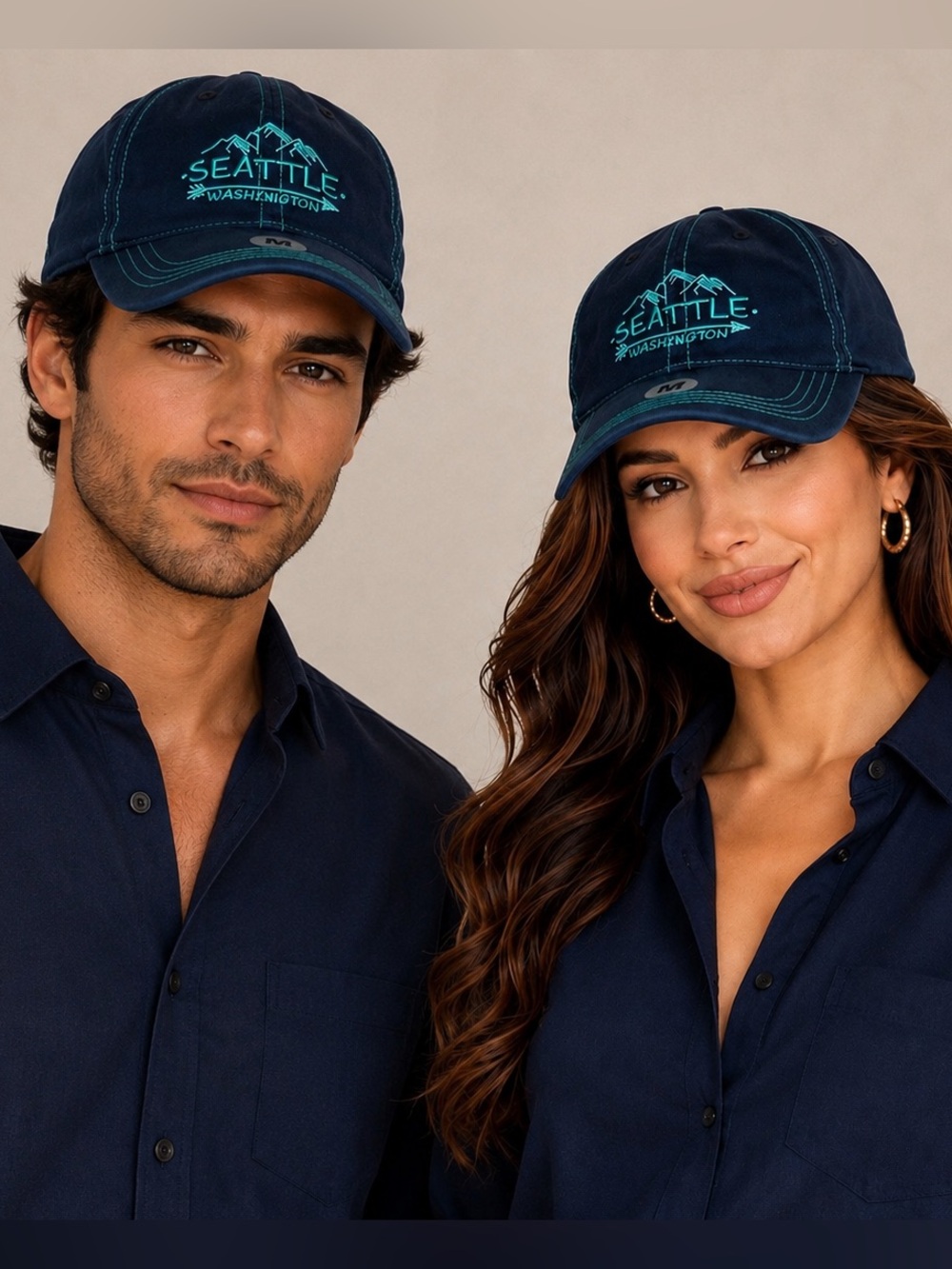 Seattle Embroidered Baseball Cap - Navy with Teal Logo ONE SIZE { UNISEX }